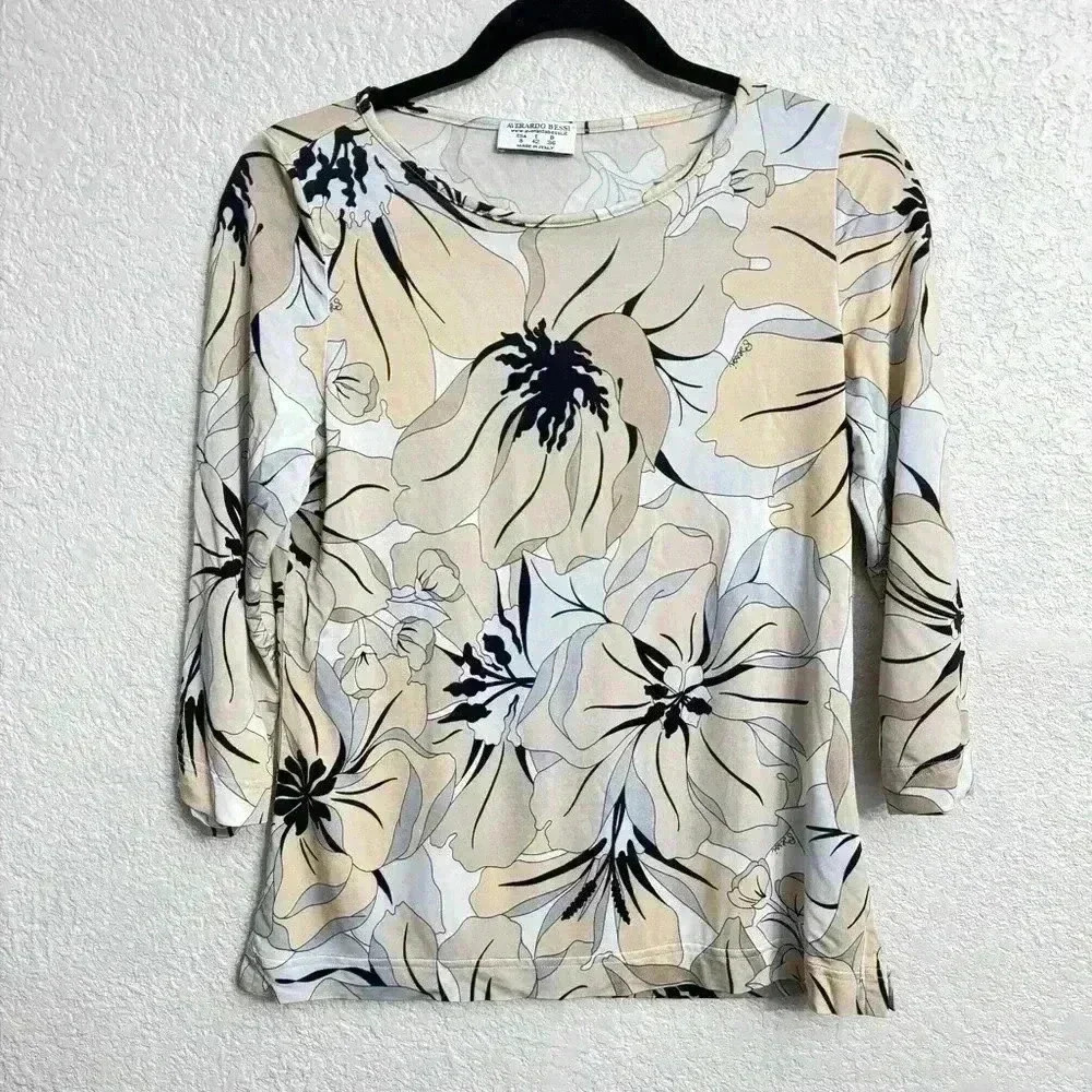 Averardo Bessi Beige/Cream Floral Blouse - Size 8